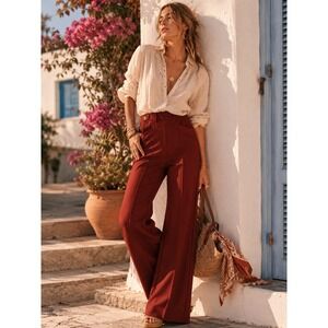 Vintage 70s Celanese Fortrel Wide Leg Trousers Rust‎ Polyester High Rise Size 27